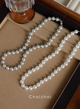 法式打结澳白色灰色珍珠项链