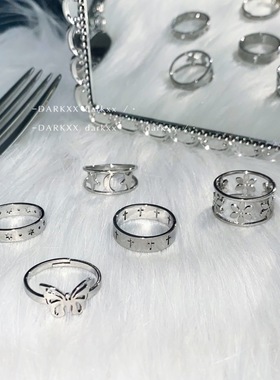 不褪色镂空星星组合戒指冷淡风