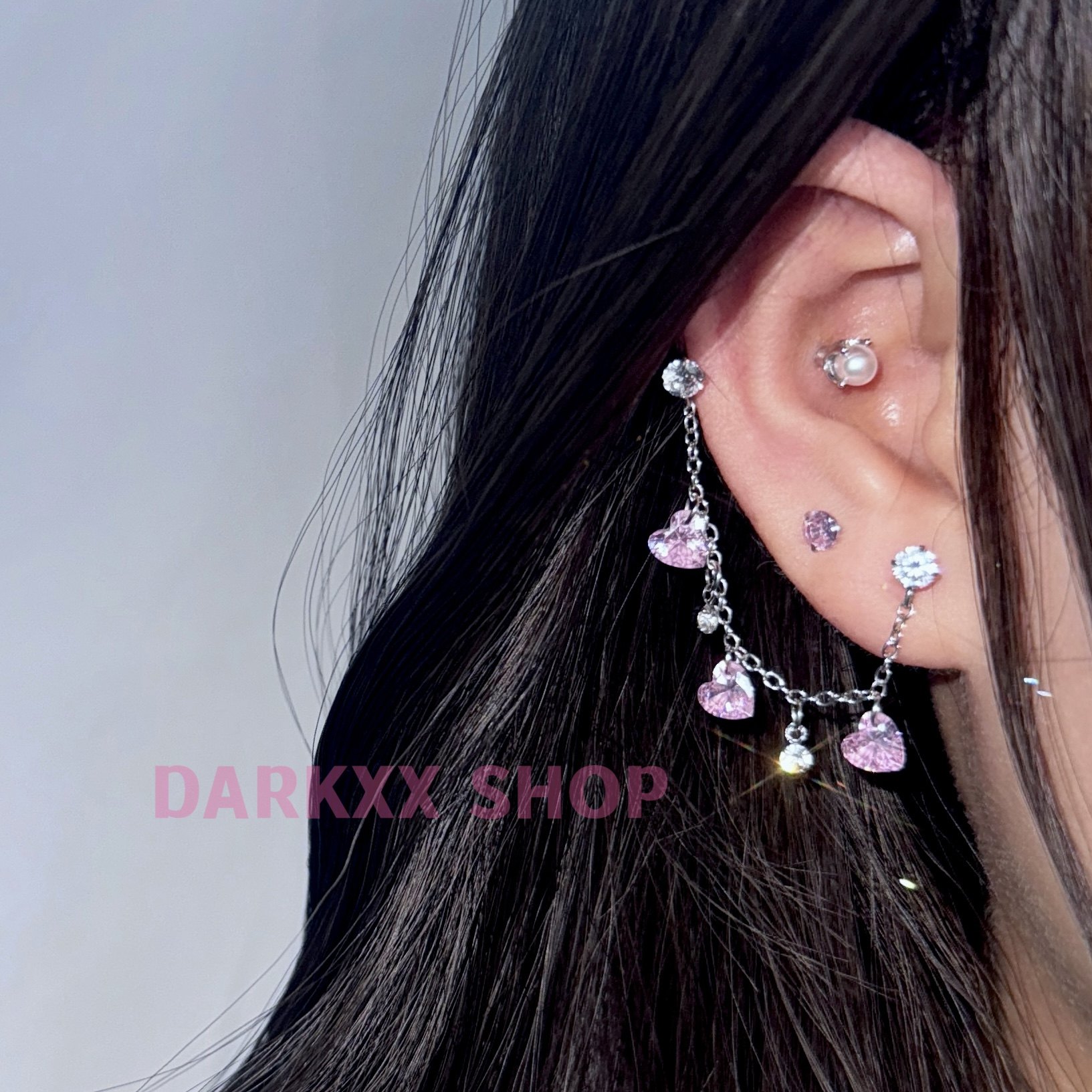 露心儿｜自制纯欲少女辣妹粉爱心锆石一体式钛钢双耳钉耳环DARKXX,饰品/流行首饰/时尚饰品新,耳钉,淘宝优惠券,粉丝福利购,淘宝优惠卷