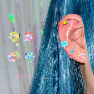 嘟嘟糖fruit 夏日清新可爱幻彩立体猫咪爪子耳骨钉钛钢粗针DARKXX
