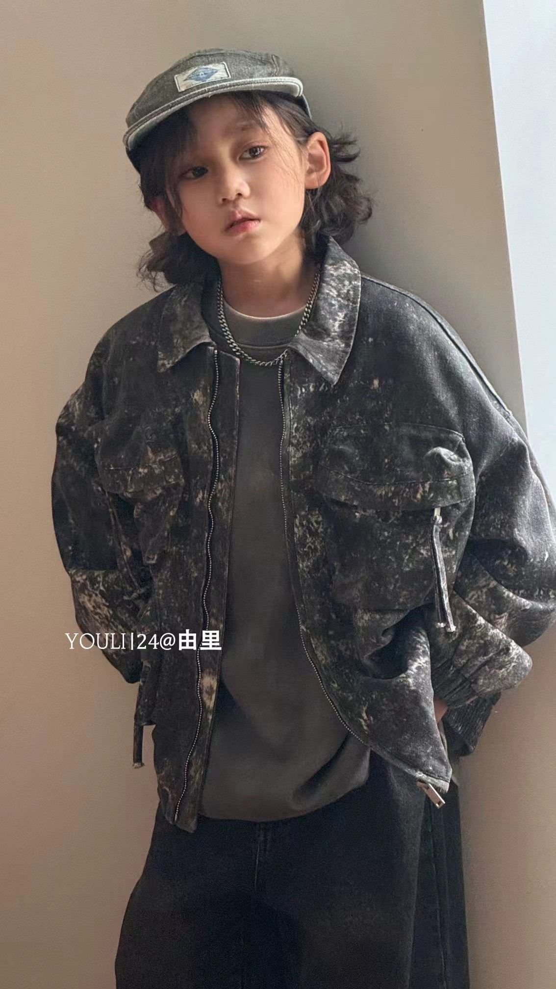 2025秋季儿童韩版迷彩工装外套男女童翻领拉链夹克中大童上衣潮