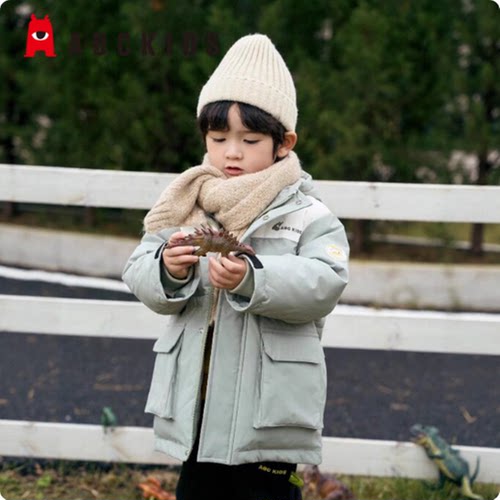 Abckids专柜正品2025冬季新款男童羽绒服加厚保暖工装外套中长款