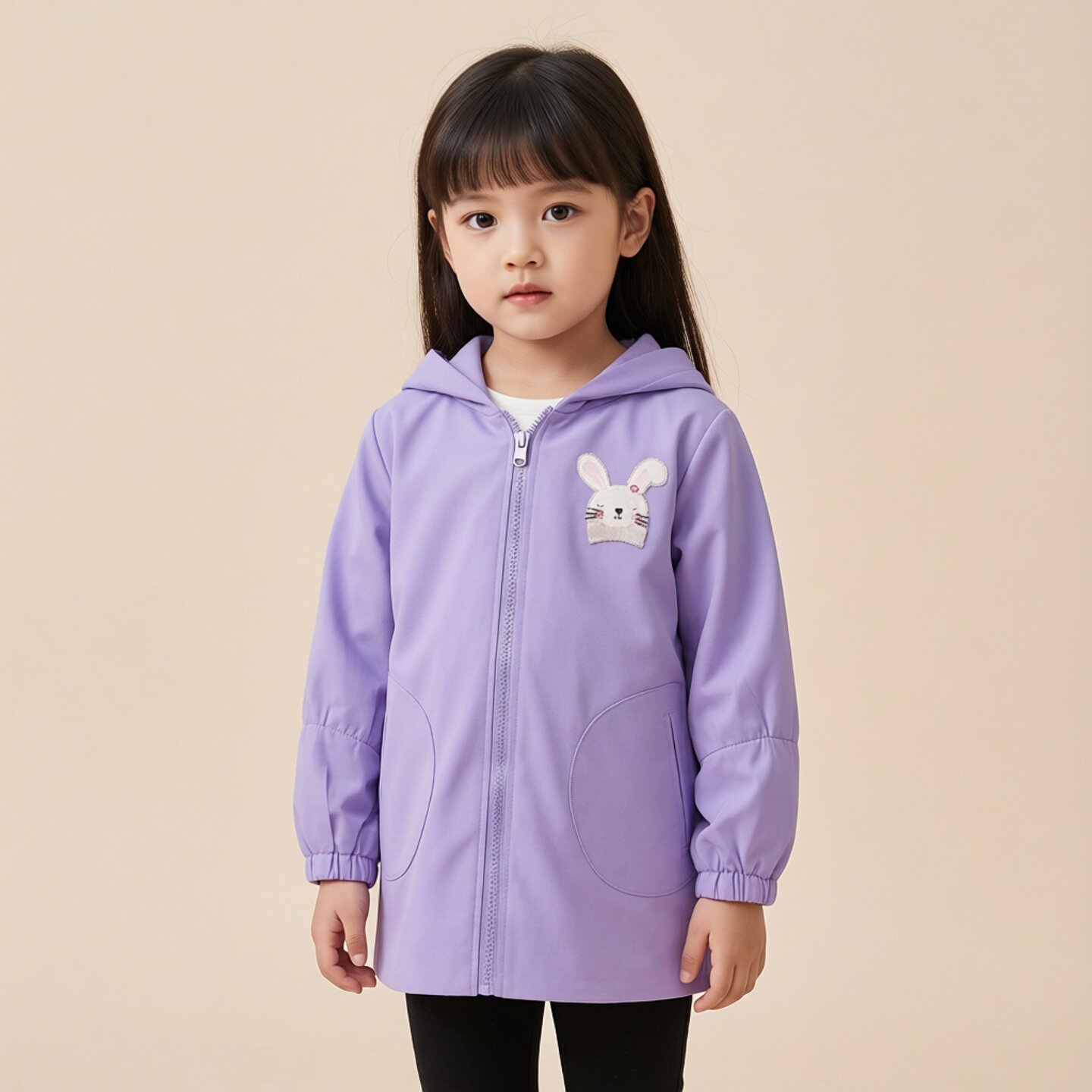 商场同款Abckids女童连帽拉链外套甜美可爱风卡通兔子洋气风衣