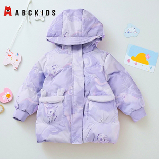 商场同款abckids童装2025冬季新款女童连帽羽绒服卡通动漫加厚潮
