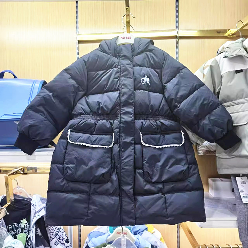 商场同款abckids童装2025冬季新款女加厚保暖长款收腰羽绒服外套图片