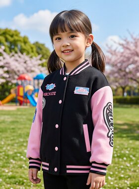 abckids女童针织衫棒球夹克外套