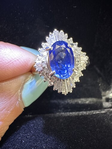 pt900天然彩宝皇家蓝宝石戒指1.68克拉钻石时尚经典蓝宝石戒指女