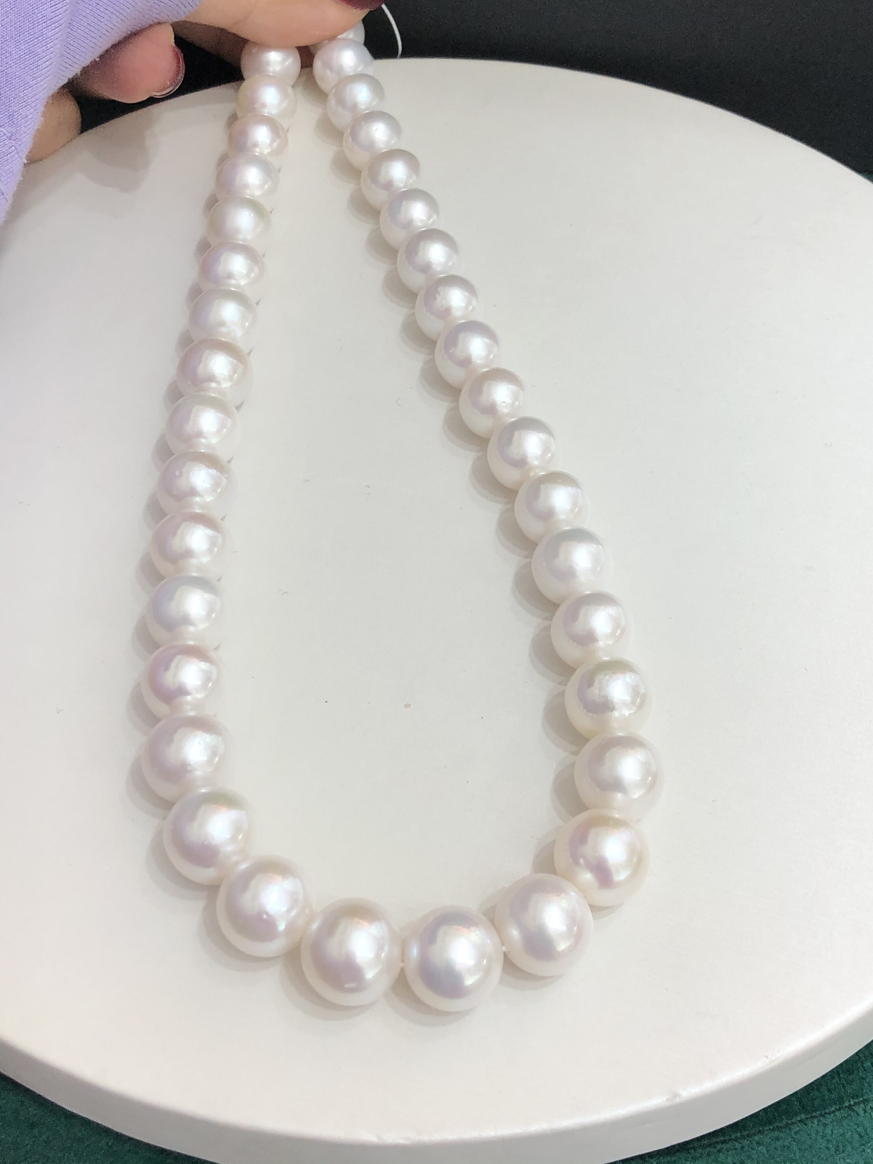 纯天然淡水11-13M们正圆白亮极光微瑕疵赛澳洲白珍珠项链赵露思链