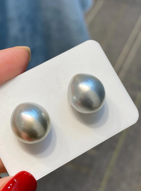 纯天然海水时尚铂金灰对珠12.5-14mm铂金灰色水滴可以定制耳钉环