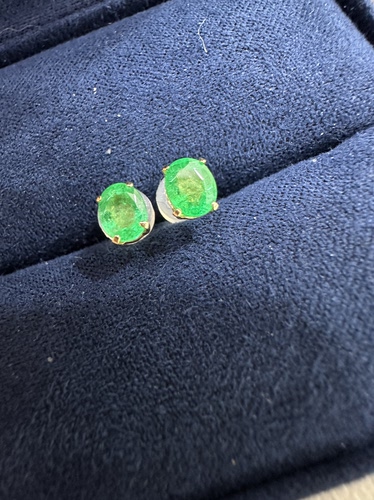 进口18K金镶嵌天然祖母绿84分彩宝耳钉耳饰基础简单彩宝耳钉绿宝