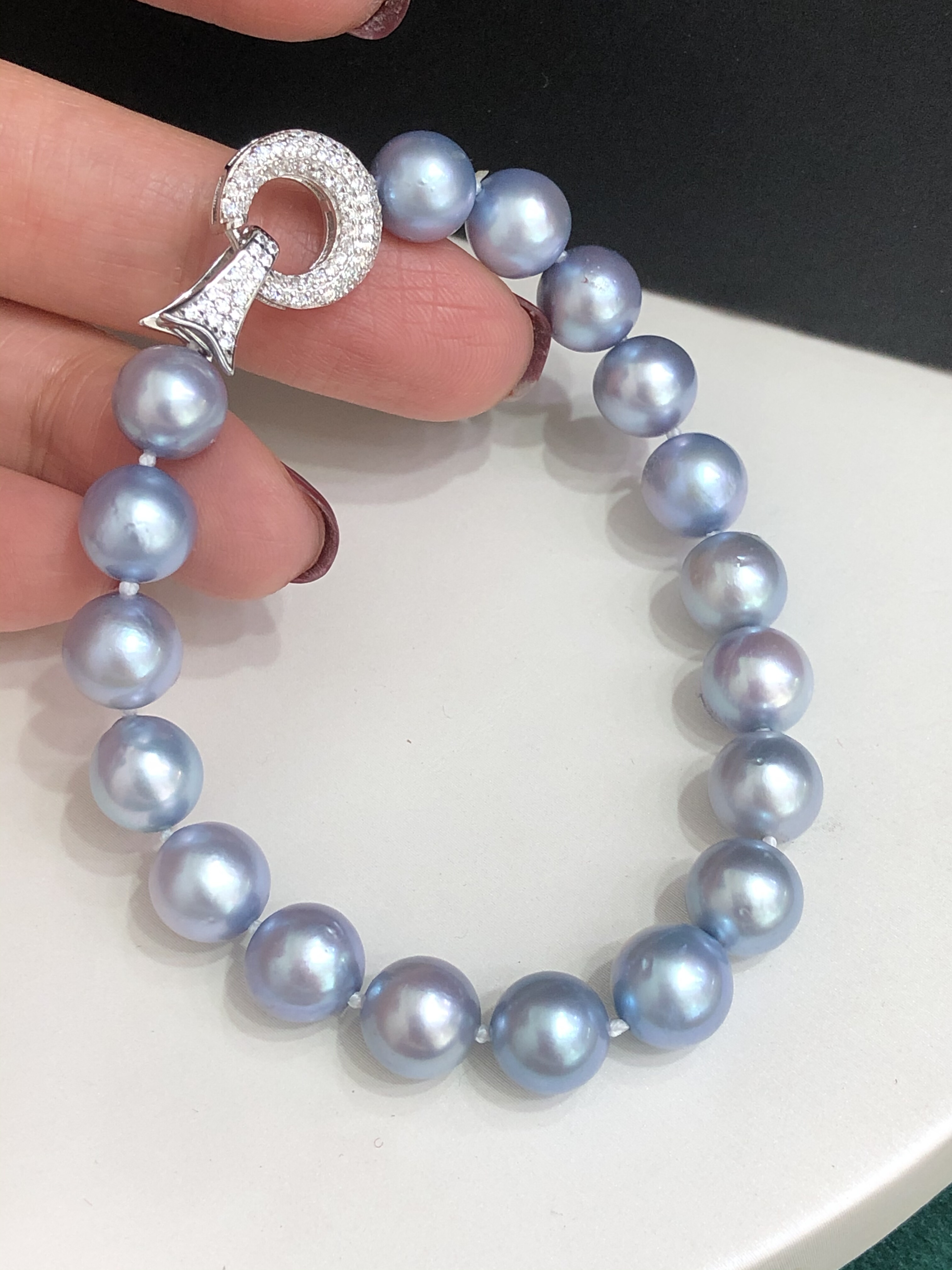 纯天然海水真多麻8-9Mm正圆强光极细微时尚天空蓝海水珍珠手链女