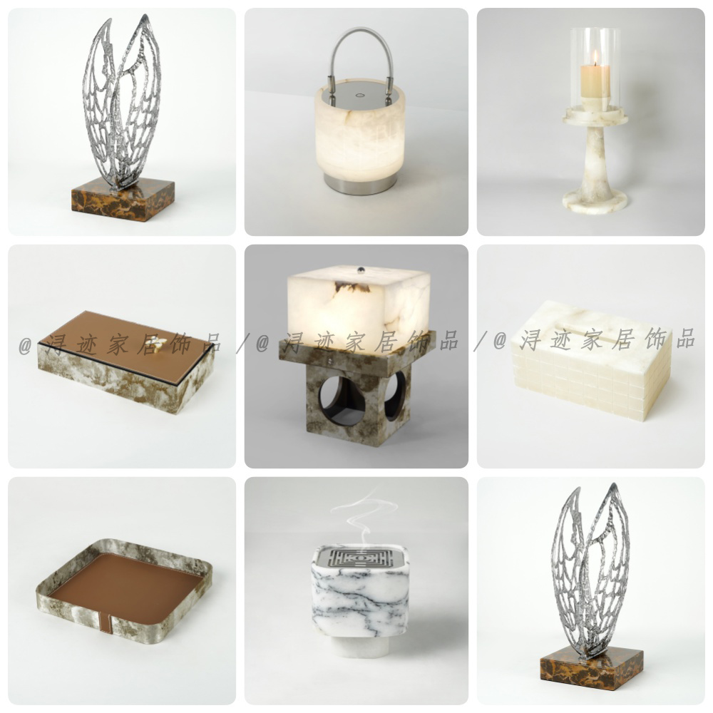 现代轻奢极简样板间装饰品云石台灯纸巾盒储物盒软装客厅卧室摆件