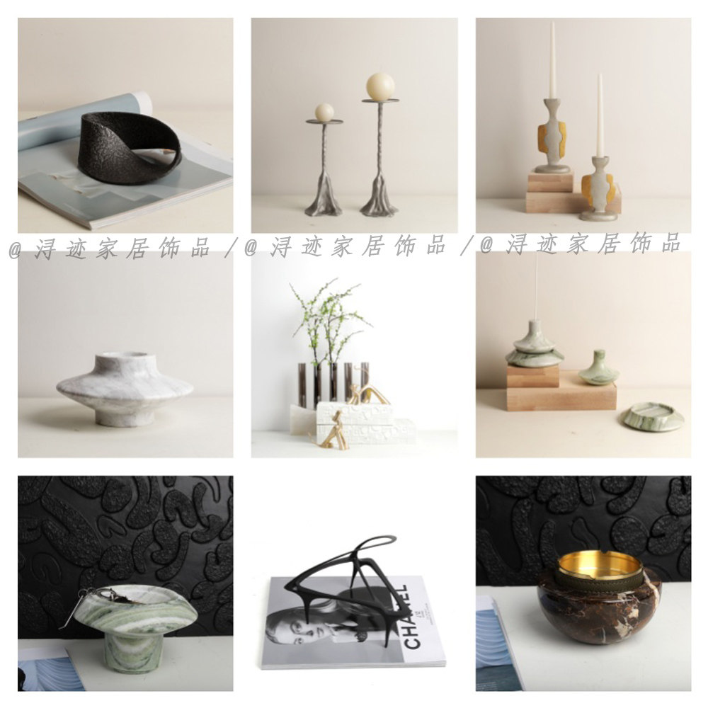 现代轻奢大理石玉石镇纸烛台香插钢琴猫狗摆件样板间柜台家居软装