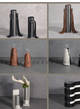 现代轻奢高档皮革桌面艺术客厅电视柜软装花器摆件样板间售楼处