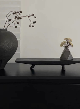 简约风玄关木盘装饰摆件客厅书房茶几托盘民宿实木复古摆盘置物架