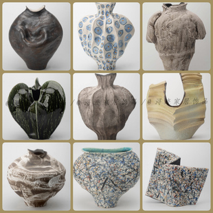 侘寂风高级感陶瓷花瓶摆件样板间客厅玄关花瓶插花干花花器装 饰品