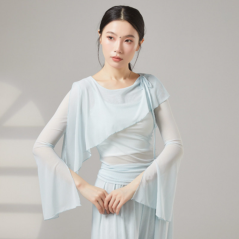 古典舞纱衣女长袖喇叭袖上衣现代舞中国舞蹈练功服演出服