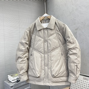 痞帅羽绒服时尚 潮牌男士 百搭休闲保暖翻领白鸭绒外套 新款 2025冬季