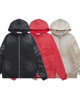 Vale Forever刺绣印花美潮高街潮流休闲宽松复古水洗开衫连帽外套