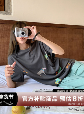 68Hours卡通狗狗印花T恤女夏季短袖白墨烫画印花白色小众