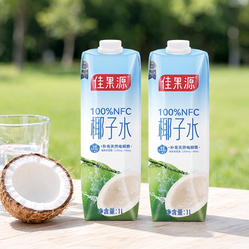 佳果源椰子水1L*2瓶新鲜椰子汁NFC果汁饮料夏季补水聚会就餐饮品图片