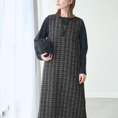 25秋冬珍珠小香风背心连衣裙