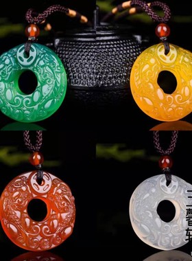 天然玉髓貔貅平安扣吊坠