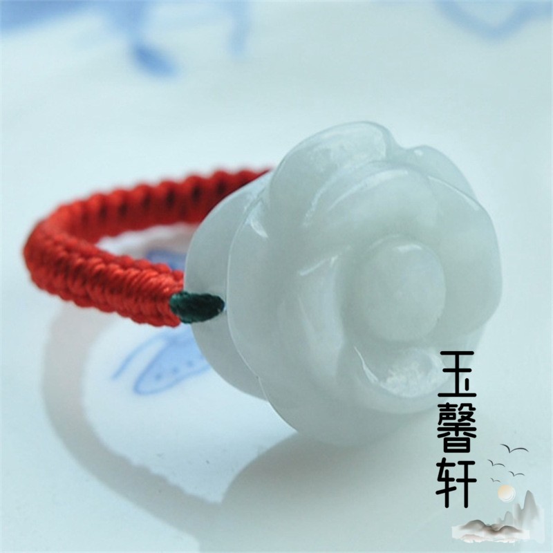 天然翡翠A货玫瑰花戒指 女款玉石指环手工编织戒圈送女友妈妈尾戒