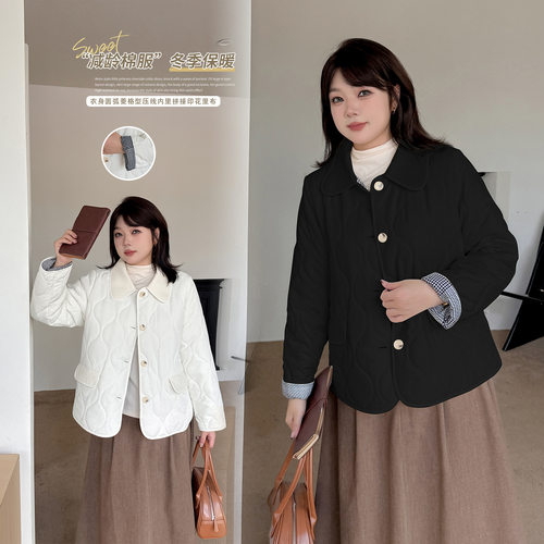 2025新款棉服女秋冬季大码胖mm甜美宽松200斤胖妹妹百搭保暖棉衣