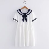 jk水手服日系学院风少女初中学生裙子H 大码 海军风连衣裙夏短袖
