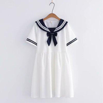 大码海军风连衣裙夏短袖jk水手服