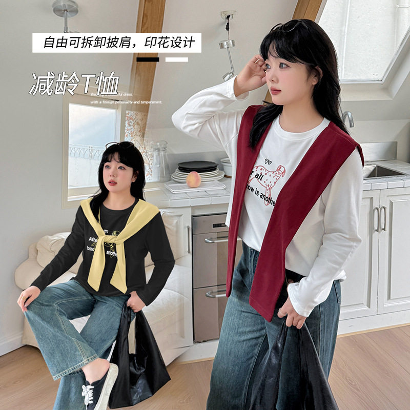 胖mm春夏新品大码女装宽松简约百搭圆领T恤衫贴心披肩套头上衣女,女装/女士精品,大码内搭,淘宝优惠券,粉丝福利购,淘宝优惠卷