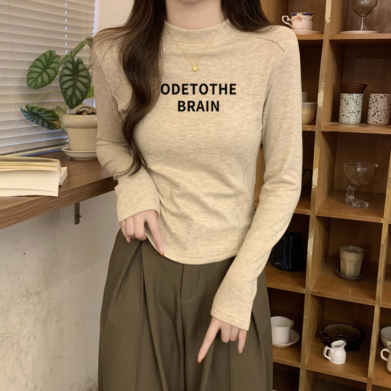 秋冬季磨毛保暖长袖t恤女半高领时尚百搭加厚上衣洋气内搭打底衫