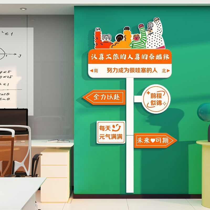 企业文化办公室墙面装饰布置贴画3d立体销售公司员工励志标语贴纸