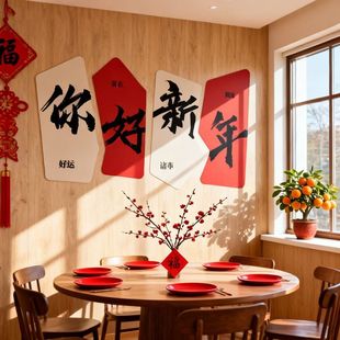 2026过马新年装 旦氛围场景造墙贴画 饰品网红打卡拍照区布置春节元
