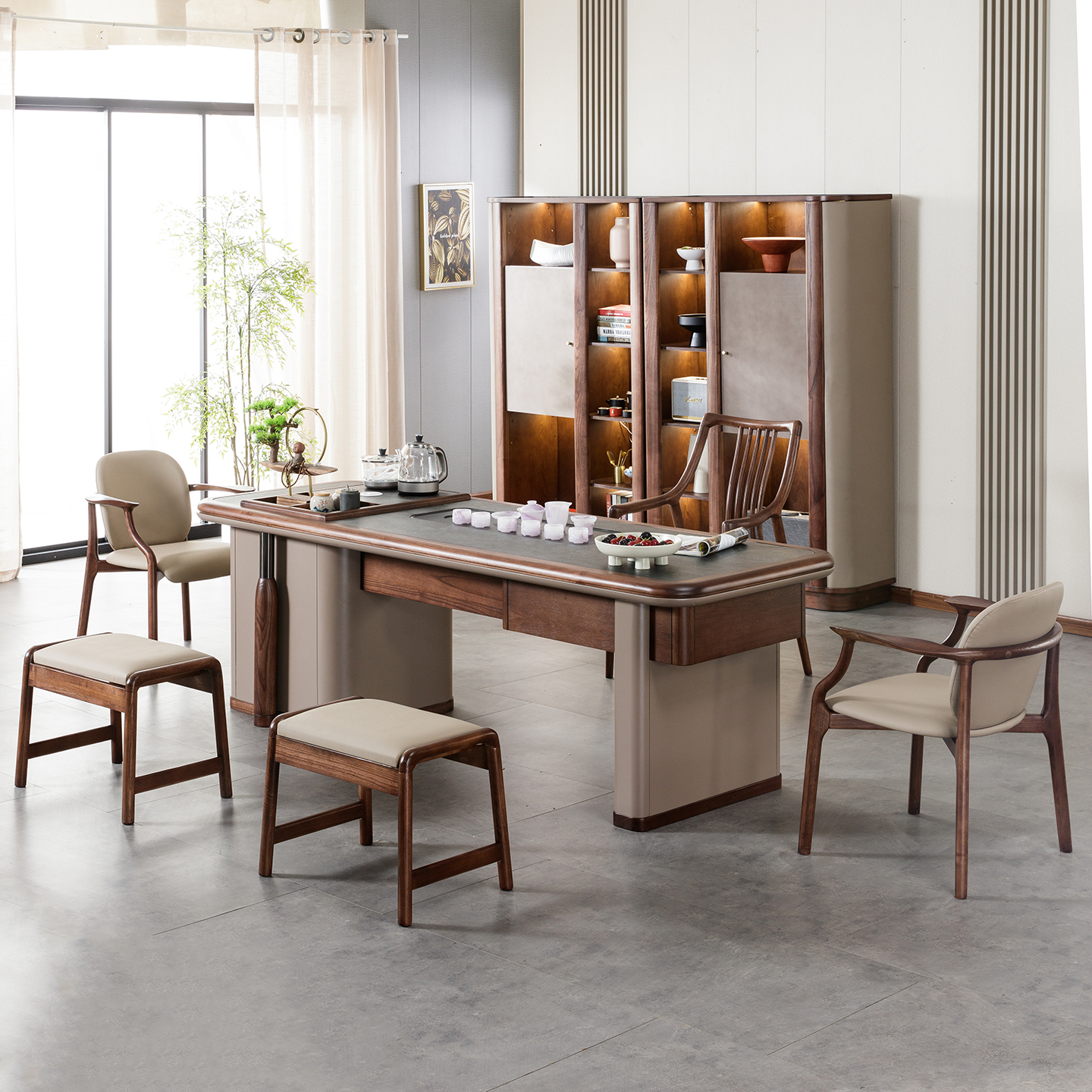 新中式实木茶桌椅组合