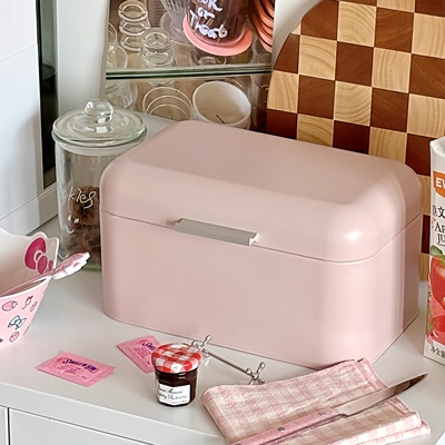粉色铁艺面包箱少女心收纳盒杂物盒零食储存箱工具盒口罩收纳盒