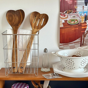 ins复古沙拉搅拌勺子加长烹饪勺子长柄木勺木质奶锅木头隔热汤勺