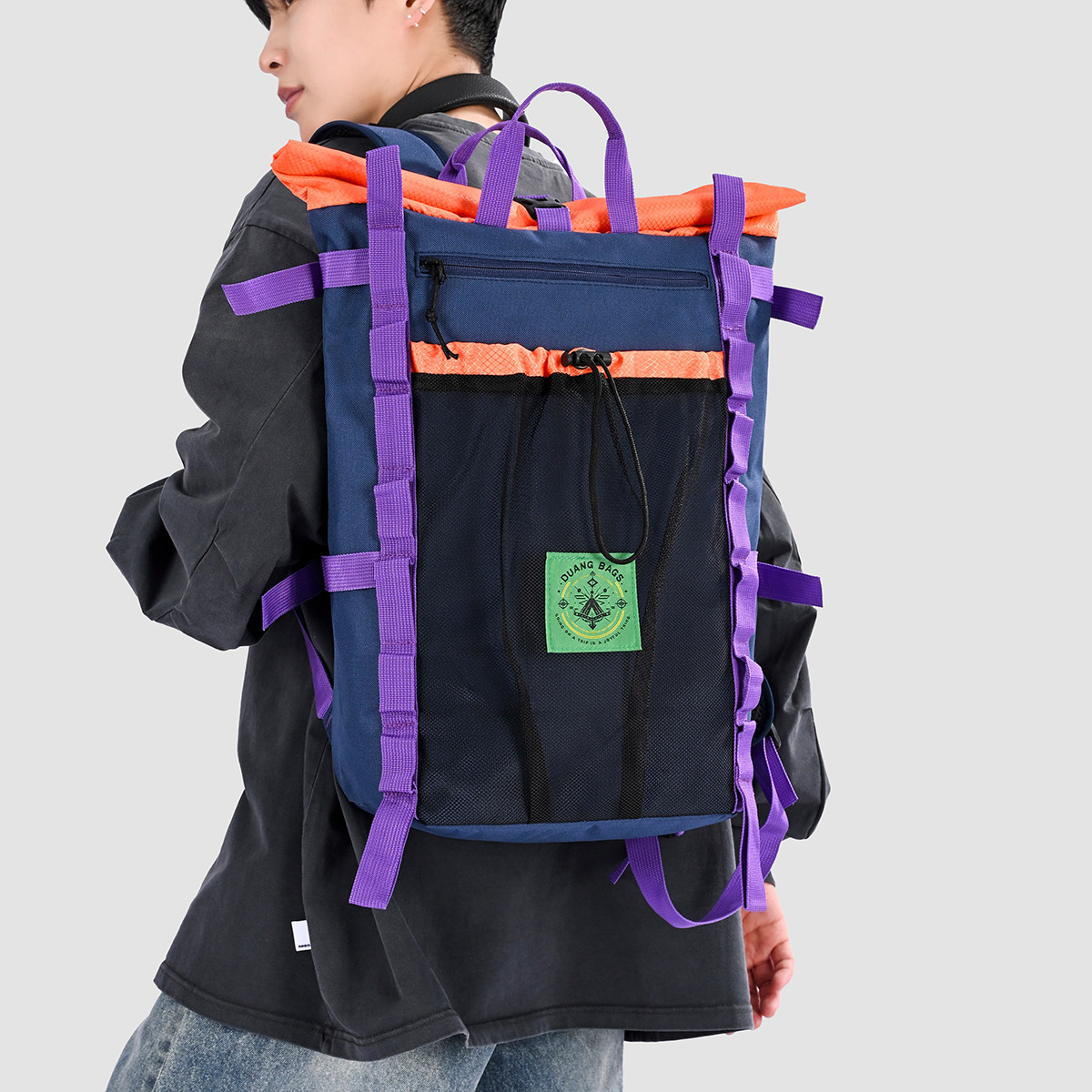 机能风撞色双肩包男女学生大容量户外登山包防水电脑包旅行背包潮