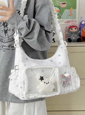 日系星星痛包女二次元大容量透明拼接单肩包甜美女生中学生斜挎包