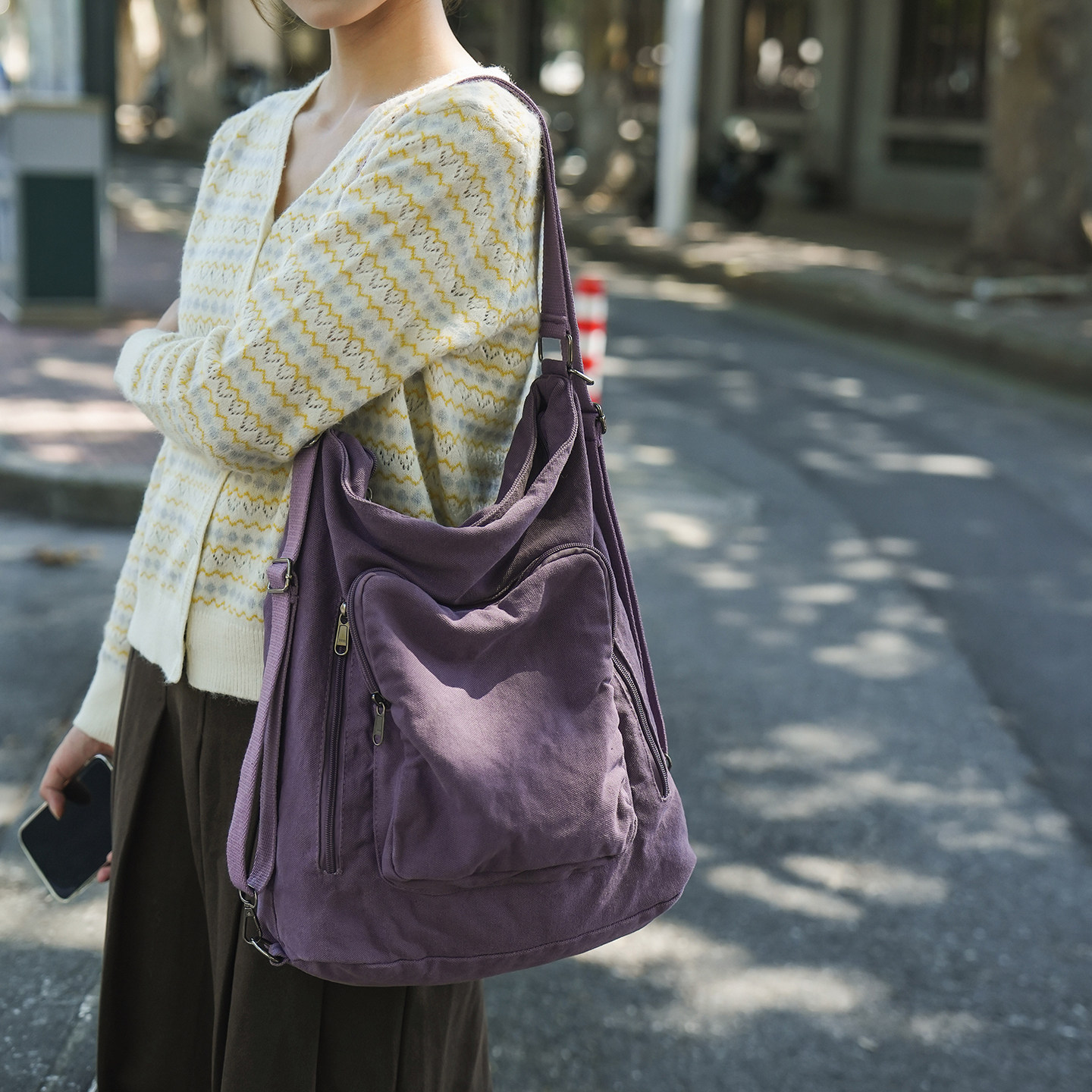 复古水洗帆布包包女日韩森系百搭多功能单肩包文艺知性三用包背包