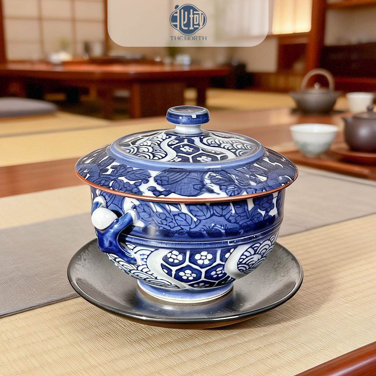一闲人茶杯高山造手绘青花盖杯精美釉下彩陶瓷日本进口正品