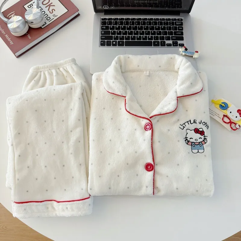 珊瑚绒睡衣女款秋冬季长袖加绒加厚法兰绒冬天女士可爱家居服套装