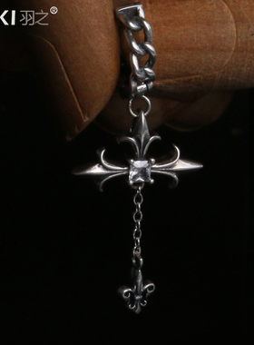 YUKI男士925纯银耳环克罗十字架挂链耳饰INS欧美小众潮人男女银饰