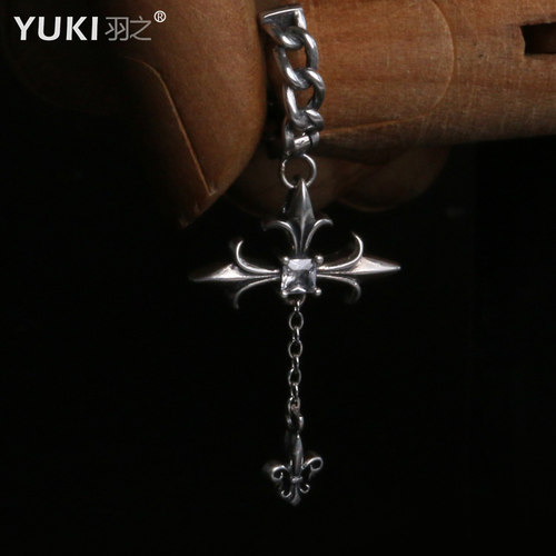 YUKI男女挂链十字克罗银耳环