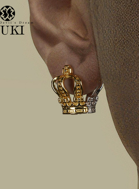 YUKI男士925纯银耳环欧美INS复古皇冠银饰银耳扣潮女个性气质耳饰