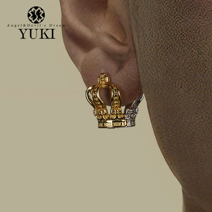 YUKI男士925纯银耳环欧美INS复古皇冠银饰银耳扣潮女个性气质耳饰