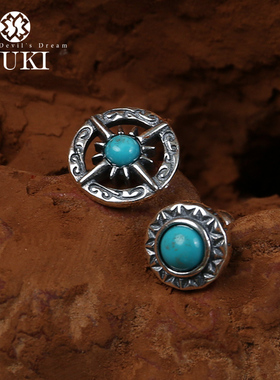 YUKI男士925纯银耳钉印第安风格嘻哈痞帅潮人男女银饰耳丁INS欧美