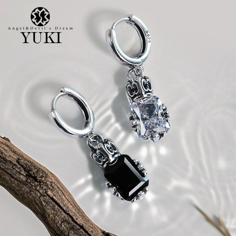 YUKI纯银耳环鸢尾花双面耳饰品