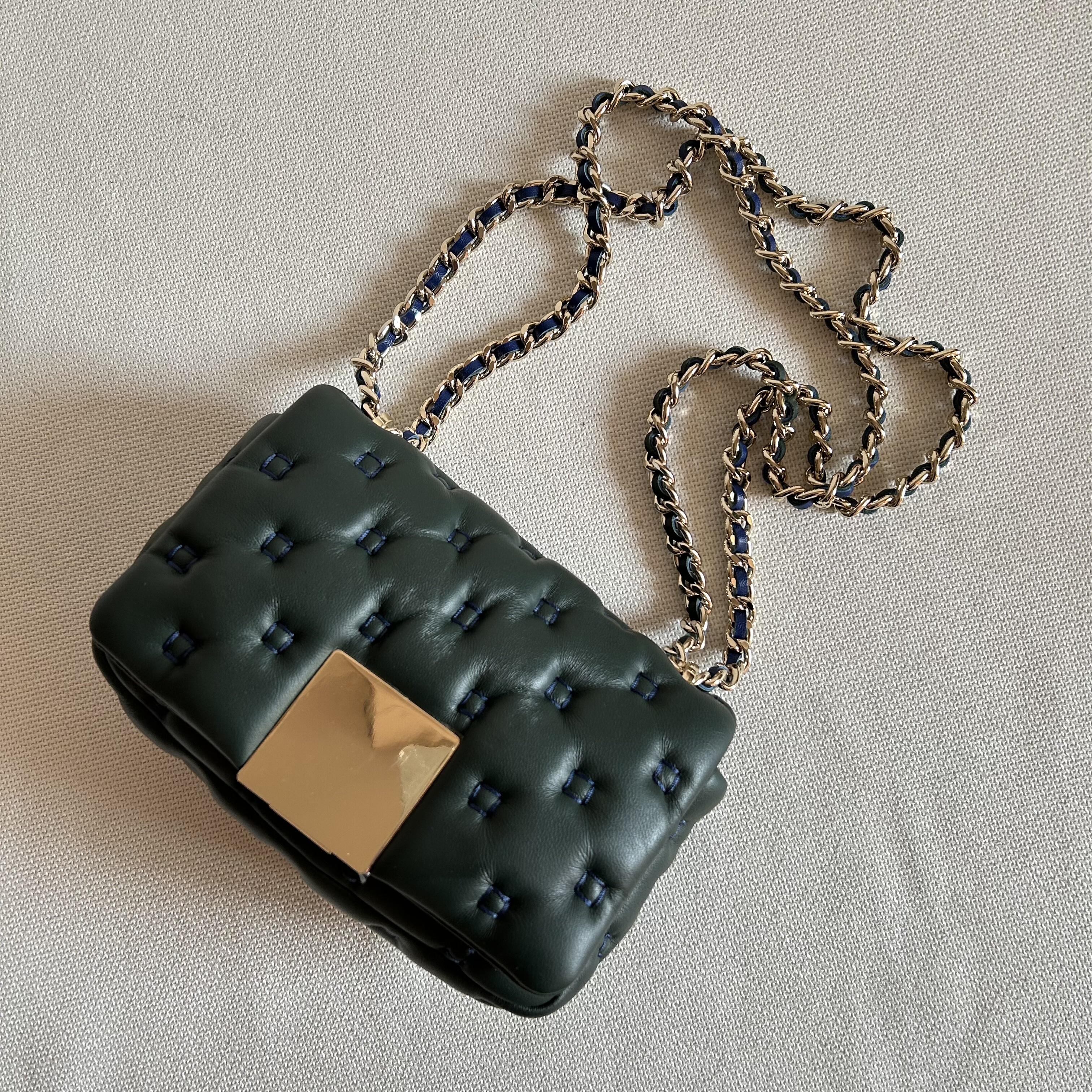 外贸原单 西班牙墨绿色羊皮链条单肩斜挎两用女士菱格包 孤品,箱包皮具/热销女包/男包,通用款女包,淘宝优惠券,粉丝福利购,淘宝优惠卷